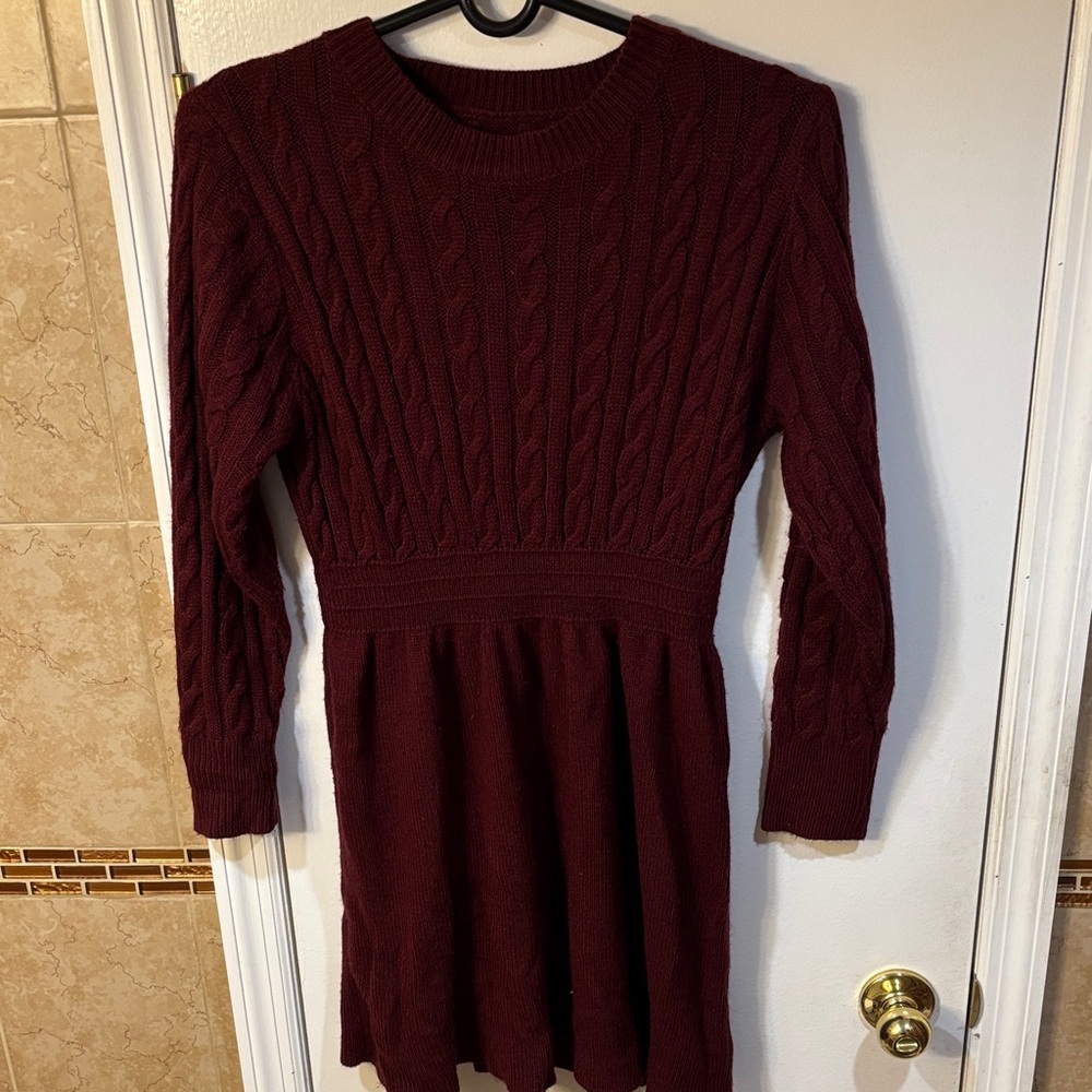 Burgundy Cable Knit Sweater Dress
